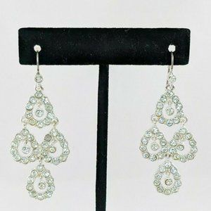 Silver Tone Teardrop Dangle Rhinestone Earrings